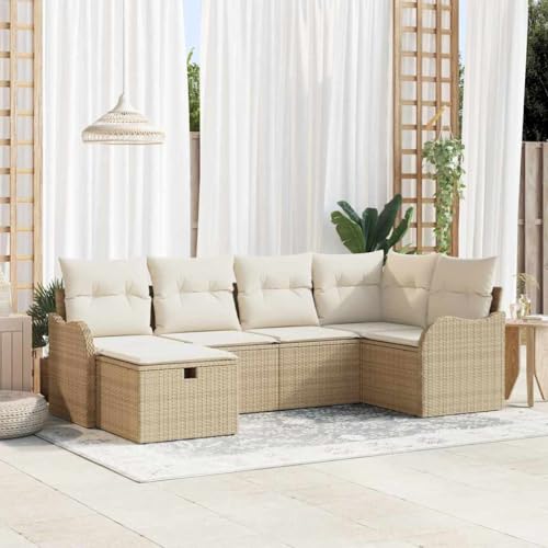 Lumanois Ensemble de canapé de Jardin 6 pcs Beige et crème Poly rotin Canapés de Jardin Beige,3358980