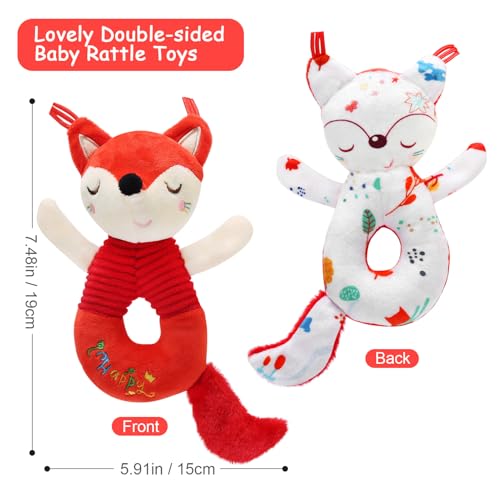 LinStyle Hochet Bebe 0 3 6 9 12 Mois, Jouet Eveil Bebe 0-12 Mois, Animal à Double Face Jouet de Peluche Hochets, Jouet Nouveau Né Garçon Fille Montessori Jeux Bébé 0-6-12 Mois – Image 3