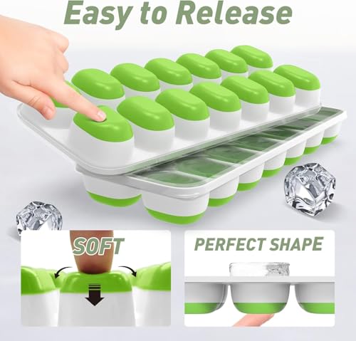Image of ChefAide 3 Pack Ice Cube Tray, Silicone Ice Cube Trays for Freezer with Lid