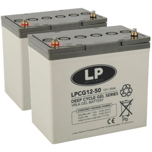 Lot de 2 batteries gel plomb 12 V 50 Ah compatibles avec fauteuil roulant, E-Mobil pour personnes âgées, etc. - 2 batteries au plomb 12 V 50 Ah - Compatible...