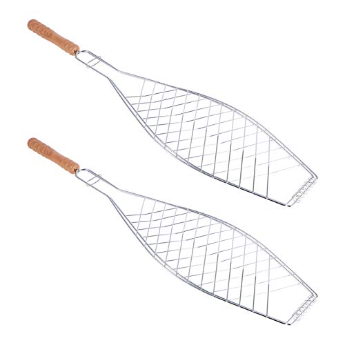 UPKOCH 2 Piezas de Parrilla de Pescado Cesta Plegable Portátil de Acero Inoxidable Barbacoa Barbacoa Parrilla Cesta para Pescado Verduras Camarones