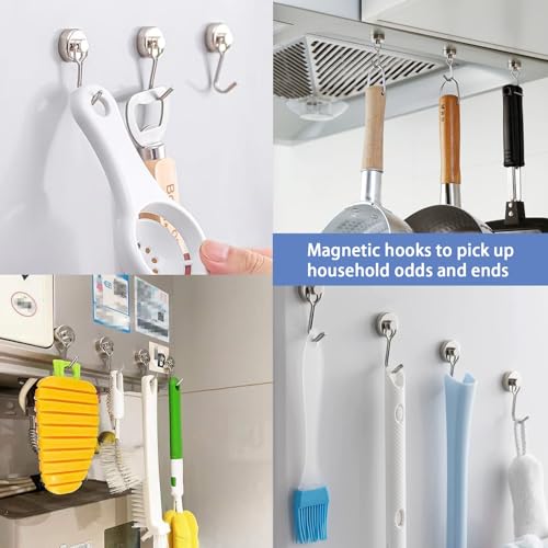 GGTTNRT Magnetic Hooks, 31Lb Magnet Hooks, Strong Magnetic Hooks for Fridge Magnet Hooks for Hanging Camping, Kitchen (Silver, 6PCS) - Image 4