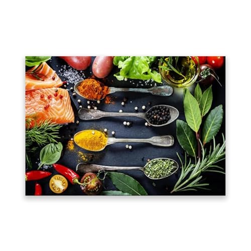 Tableaux de cuisine moderne poivrons et épices sous cadre chic 40x55cm