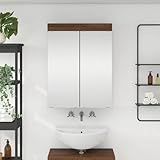 armoire 4 portes pas cher Matériau: Bois d'ingénierie INLIFE Amoire de Salle de Bain avec Miroir avec Porte Tulum Chêne Brun
