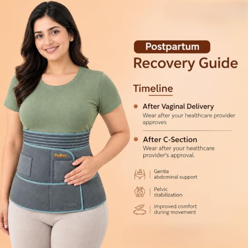 Image of DOLTAS 3-in-1 Post Pregnancy Abdominal Belt for Women - C-Section Abdomen Belt & Belly Wrap for After Delivery Recovery - Adjustable Postpartum Belt, Maternity Belt for Waist, Pelvis & Tummy Support (Free Size) (Grey & Green)