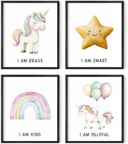Watercolor Unicorn Nursery Wall Art, Inspirational Unicorn Rainbo...