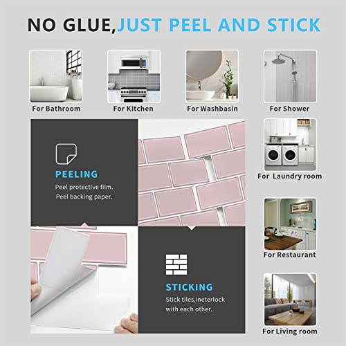 Urcolor 10-Sheet Peel And Stick Backsplash Tile For Kitchen,12"X12" Self Adhesive Subway Wall Tiles Stick On Back Splashes For Bathroom Pink #TOP5