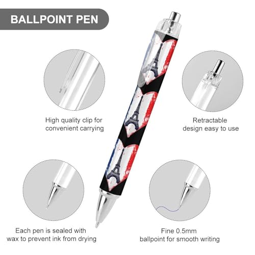 Stylos à bille rétractables 0.5 mm drapeau français et Eiffel pour écriture fine lot de 4 - 3