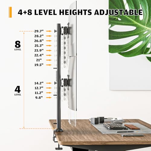 Image of HEMUDU Dual Monitor Articulating Desk Mount Arm Stand - Vertical Stack Screen Supports Two 13 to 34 Inch Computer Monitors with C Clamp