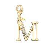 SENFAI Gold Plated 26 Alphabet English Letters Crystal First Initial Name Charms for Bracelet,Necklace,Zipper Puller (M1)