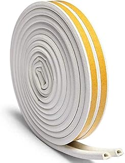 Door Seal Weather Strip, Window Anti-Collision Self Adhesive Rubber Foam Seal Strip Soundproofing Weather Stripping Waterproof Seal, 7/20-Inch x 6/25-Inch x 9.8 Feet, White(2 Seals)