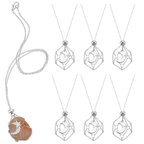 PH PandaHall 3 Sizes 6pcs Crystal Holder Necklace Gemstone Cage Mesh Pendant Empty Stone Holder Replacement Handmade Necklace Cord Pendant with Adjustable Length for Jewelry DIY Women