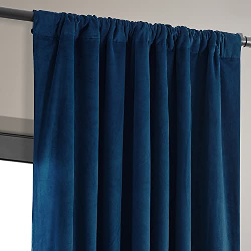 HPD Half Price Drapes Signature Velvet Thermal Blackout Curtains for Living Room 96 Inch Long (1 Panel) Rod Pocket Insulated Blackout Curtains for Bedroom Window Curtains, 50W x 96L, Union Blue