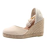 PASARELA - Sandalias de Yute/Esparto 7 Cuerdas Cuña Lazos Crudo Lona Mujer Color: Crudo Talla: 41