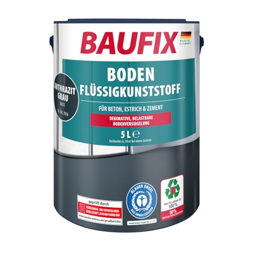 BAUFIX Boden-Flüssigkunststoff anthrazitgrau, matt, 5 Liter, Beton- und Bodenfarbe, atmungsaktive Betonfarbe für außen und innen, für Beton/Estrich/Zement