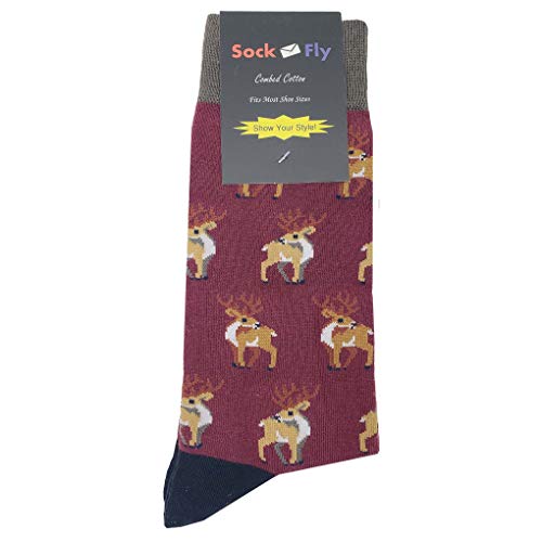 Small Deer Dress Socks Funny Novelty Crazy Fun Design Men Size 8-12 Cotton Casual Crew Colorful Funky Fancy Socks Gift for Men4