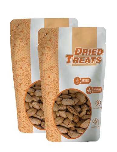 Image of Dried Treats Kagazi Badam 500 Grams (250 Grams X 2) - Thin Shell Almonds | Light Shell Almonds Packed with Protein, Fiber, and Vitamins | Badam with Soft Shell - Easy to Crack, Supports Brain Health and Boosts Energy - Great Nut Snack Option for Office, School, or Fitness Enthusiasts