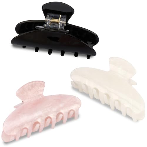 Canitor Hair Claw Clips for Women Acrylic Marbled Hair Clips for Thick Thin Hair Emi Cute Hair Accessories Teen Girl Gifts Stocking Stuffers (black pink white)