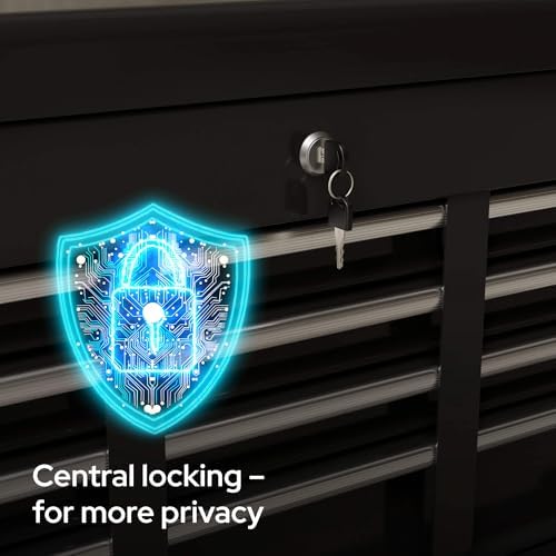 Bild 6 - Arebos Werkstattwagen 9 Fächer | inkl. Antirutschmatten | Kofferaufsatz mobil & herausnehmbar | zentral abschließbar | kugelgelagert | inkl. Feststellbremsen | Schwarz