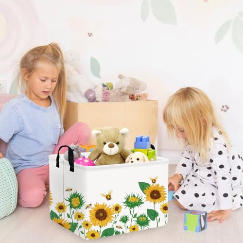 Image of FXOLCSHE Rectangular Sunflower basket,Waterproof Canvas kids Laundry Nursery Hamper,Storage Baskets for Bedroom,Yellow Hamper,Gift Basketsr(Sunflower)