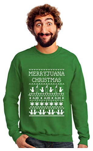 Merryjuana Funny Ugly Christmas Sweater Men'sSweatshirt Large Green