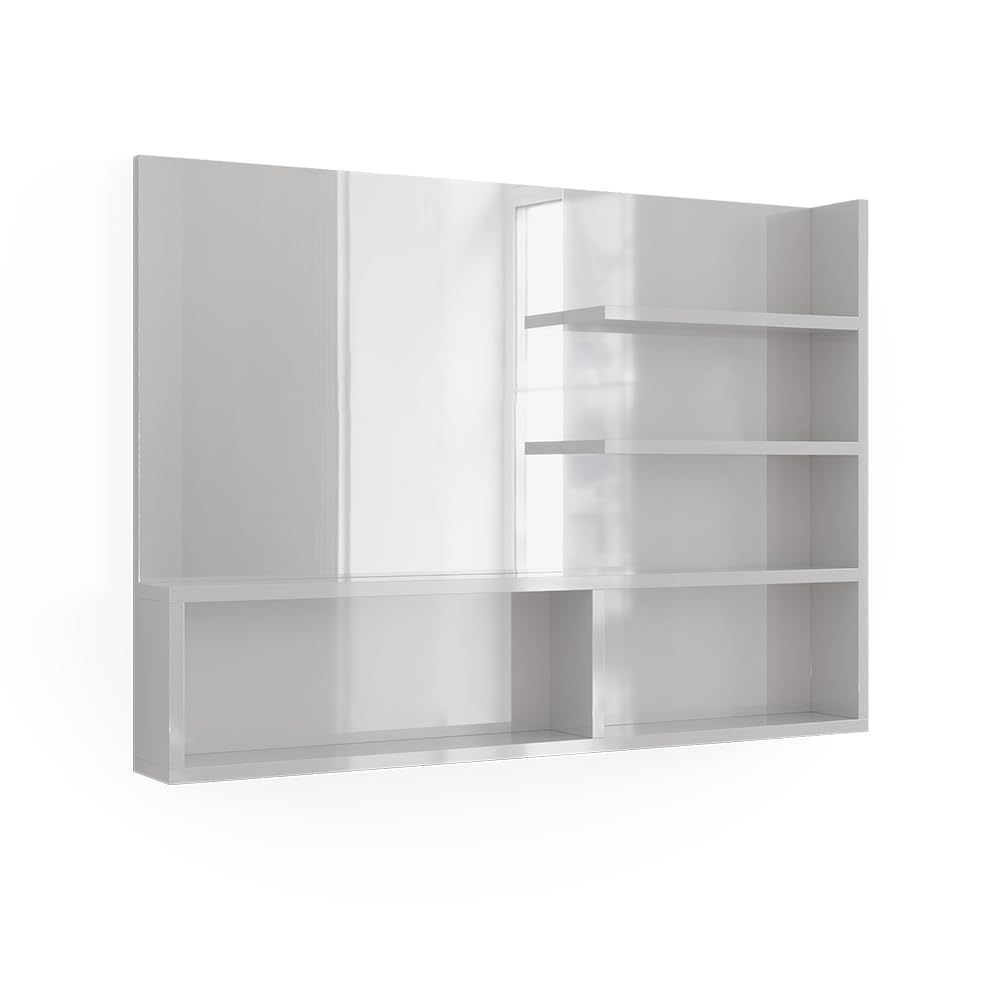 Vicco Badezimmerspiegel, Weiß Hochglanz, 89.8 x 65 cm mit offenen Fächern