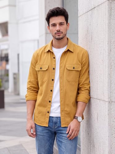 Image of Amazon Brand - INKAST Men's Cotton Blend Button Down Shirt | Long Sleeve Casual Lightweight Breathable Collared Shirts | Soft Comfortable Everyday Wear |Two Flap Chest Pockets |Using like Jacket Shirt