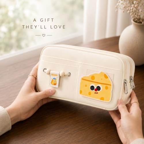 Image of FINEMOE Kawaii Pencil Pouch for Girls & Boys, Cute White School Pencil Case, 10 Layer Large Capacity Stationery Organizer with Zipper, Aesthetic Storage Bag for Kids, Return Gifts (White)