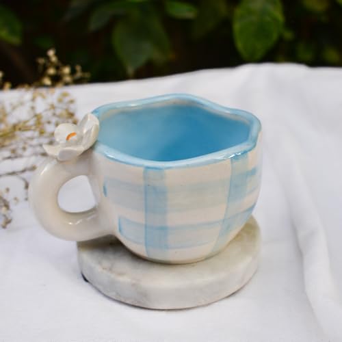 Image of Daisy Ceramic Mug | Handmade Cup | Gift to Best Friend | Aesthetic Cute Mug | Coffee Tea /Milk Mugs (Blue)(200 ML)