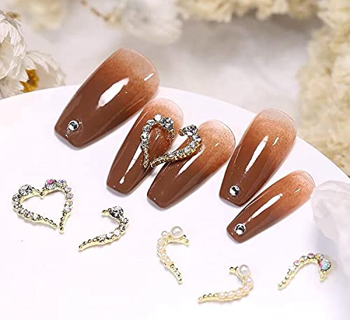 24PCS New Nail Love Alloy Drill Nail Art Jewelry in 3 Styles, Pearl Diamond Left and Right Splicing Love Nail Art Decoration (3 colors)