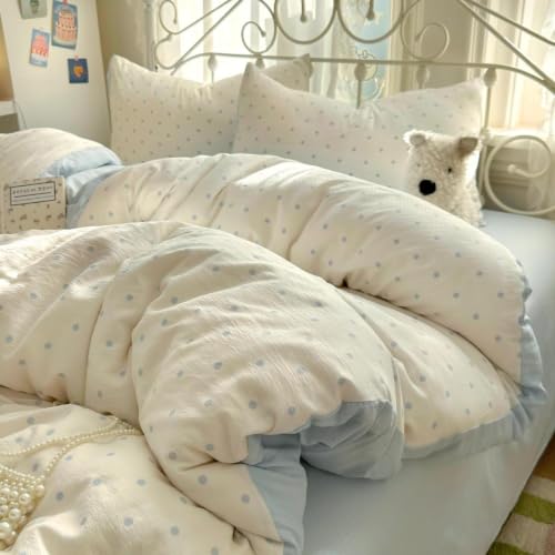 Image of Nayoroom Polka Dot Duvet Cover Queen Size Reversible Blue White Aesthetic Dorm Bedding Set 3 Pieces Soft Lightweight Microfiber Cute Duvet Cover with Zipper Closure