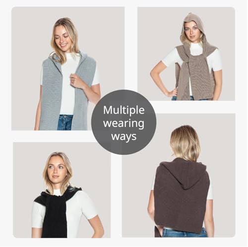 5 Colors Knitted Hooded Scarf for Women Men Winter Balaclava - Cream White, Caramel, Light Grey, Heather Greay, Black4