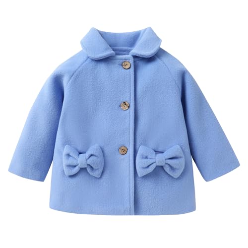 Image of SWNONE Baby Coats Fall Winter Kid Baby Girl Cloak Button Jacket Clothes Baby Outwear Clothes (Blue and Bow pockets, 12-18 Months)