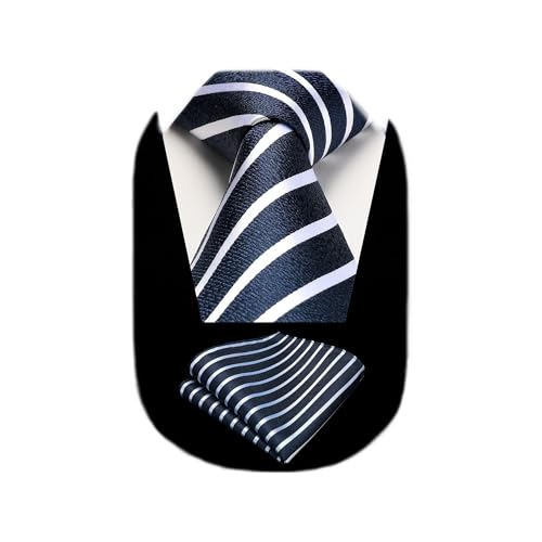 Image of HISDERN Stripe Tie Mens Ties with Pocket Square Set Classic 3.4'' Silk Formal Necktie Handkerchief for Business Wedding