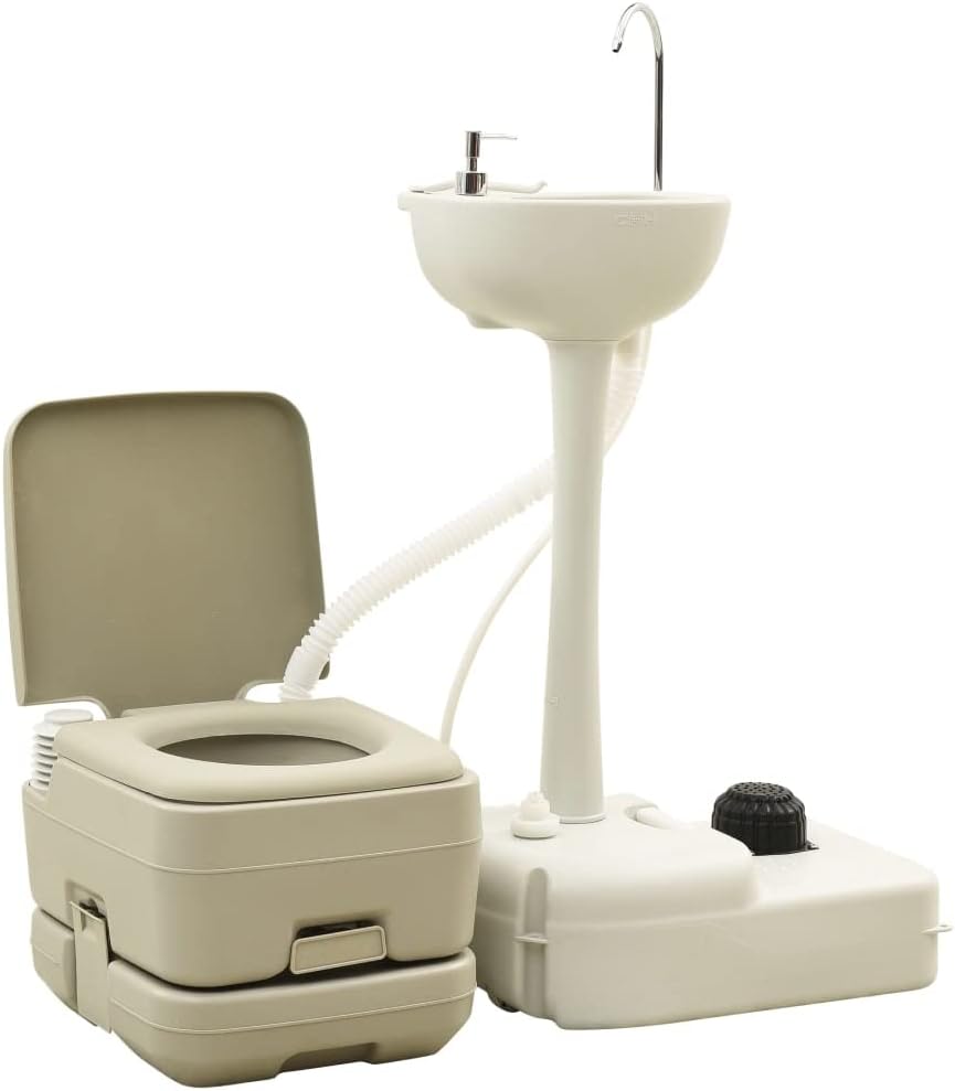 Sporting Goods With Portable Camping Toilet 10+10L and Handwash Stand 20L Set Grey