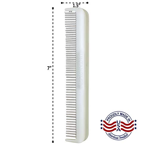 Image of Cat Comb - 7 inch Dual-Spaced with Silky Smooth Rotating Teeth (White Sheen), Stainless Steel, for Cat Hair and Fur