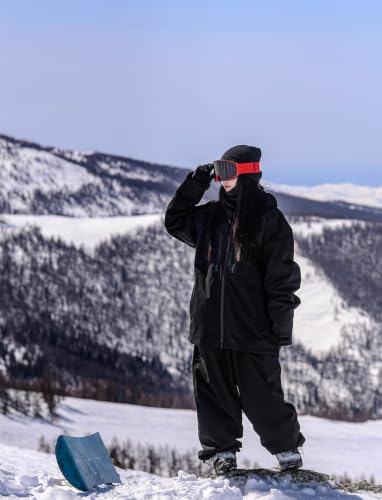 Image of GSOU SNOW Mens Womens Snow Pants Baggy Snowboard Ski Pants Waterproof | 15K Waterproof,10K Breathable,Windproof Waist Powder Skirt,Thigh Vent Zippers,Adjustable Waist & Cuffs Drawcord,5 Pockets
