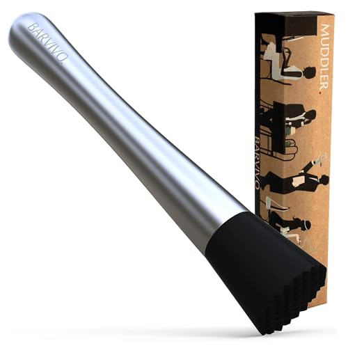 Barvivo Drink Muddler for Cocktails - 8 Inch Professional Stainless Steel Muddler - Durable Cocktail Muddler Set Drink Smasher & Mojito Muddler - Wine Accessories Ideal Valentines Day Gifts for Him