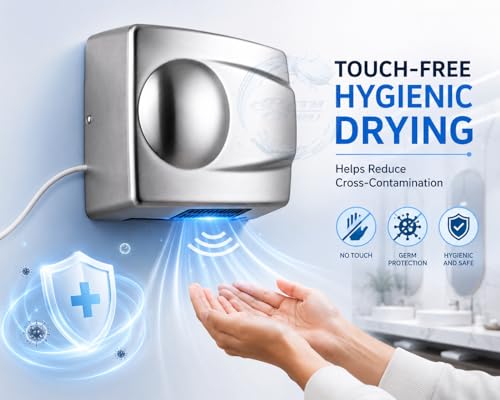 Image of BATH GURU 1500W Automatic Hand Dryer Wall Mounted - High-Speed Touch-Free Electric Hand Dryer, Warm Air, Durable Metal Body - Commercial Hand Dryers for Bathroom, Hotel, Office, Restaurant & Hospital
