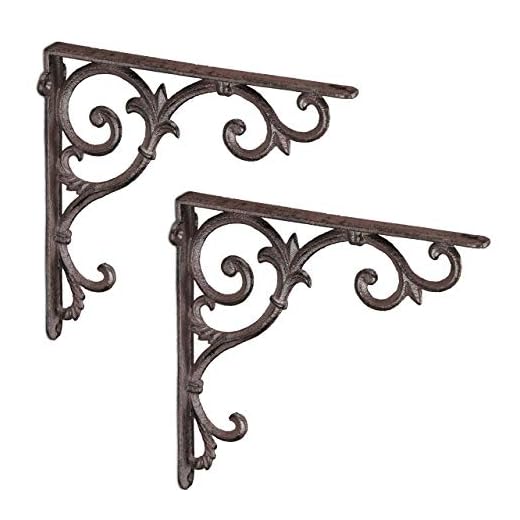 Relaxdays 2 Escuadras Estantería Barrocas, Tamaño M, de Hierro Fundido, Triángulos para Repisas, Retro, Color Marrón, 24,5 x 4 x 24,5 cm