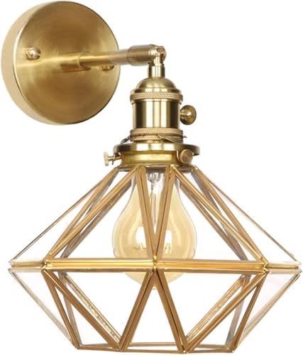 Lámparas de Pared giratorias con Interruptor, Luces de Pared de latón Dorado, iluminación de Lectura, Apliques de Pared con Pantalla de Vidrio compatibles con el baño del Dormitorio,luz Suave