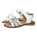 MariChica 411 Sandales en cuir pour filles, sandales blanches avec étoiles, avec velcro et semelle rembourrée, fabriquées en Espagne, Blanc / argenté, 27 EU