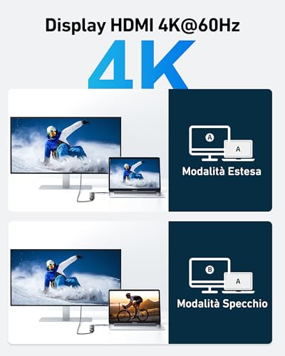 USB C Hub, 7-in-1 adattatore da USB C a HDMI 4K@60Hz, PD 100W, lettore di schede SD/TF, pulsante di accensione/spegnimento dello schermo, 2*USB 3.0 e USB C 5Gbps, compatibile con iPad Pro ecc. - Hub USB - Immagine 3