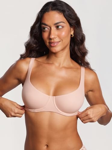 Image of DOBREVA Women's Unlined Balconette Bra Underwire Supportive Plus Size Smooth Scoop Neck