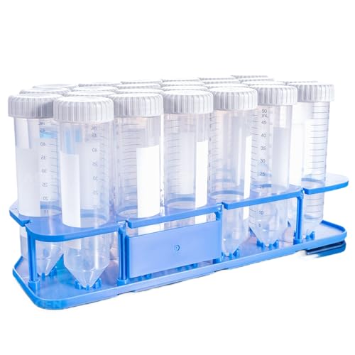 A-GEN 50mL Centrifuge Tubes with Colorful Screw Caps, Racked [2 Recycle Racks* 25Tubes], Medical Grade, Max RCF 12,000xg, Gamma Sterile, Non - pyrogenic, DNase/RNase Free (50PCS, 50mL Racked)