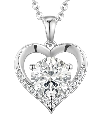2-carat Moissanite S925 Silver Necklaces Gifts for Women with Heart Pendant,Gift for Mother,Wife or Girlfriend on Birthdays,Anniversaries,Valentine's Day,Mother's Day,Christmas and other holidays