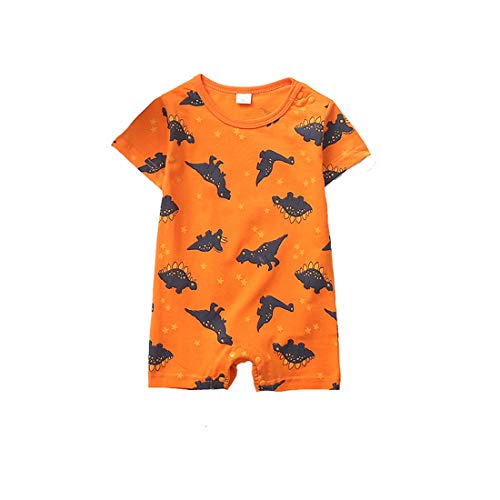 0-12 Months Newborn Infant Kids Baby Boys Girls Summer Cartoon Dinosaur Printed Bodysuit Short Sleeve T-Shirt Tops (Orange, 9-12 Months)
