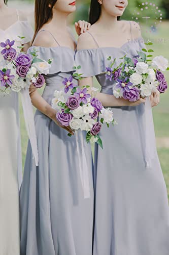 Tinge Time 7 Inch Pansy Wedding Bouquets For Bridesmaid, Set Of 6, Artificial Flowers Cascading Bridal Bouquet For Wedding Ceremony Anniversary, Bridal Shower And French Rustic Vintage Wedding #TOP2