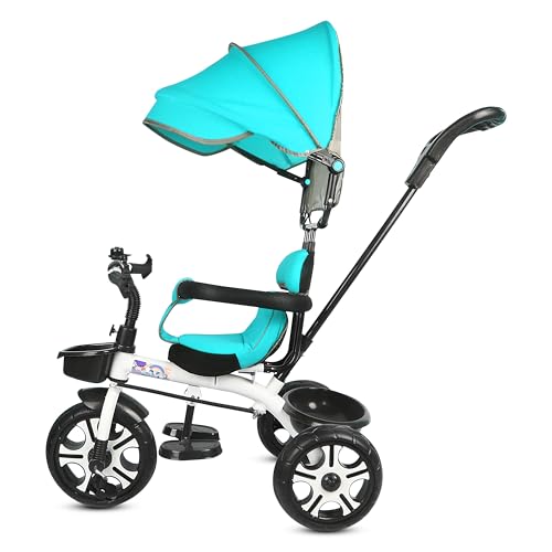 Image of BABY SMILE 4-in-1 Kids Tricycle with Adjustable Canopy, Parent Push Handle, Red and White (Green)