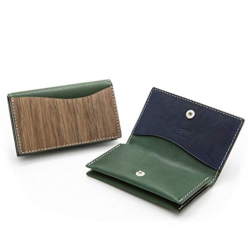 [VARCO REAL WOOD] design card case 名刺入れ カードケース メンズ レディース 本革 天然木 ウッド レザー 日本製 グリーン(ネイビー)